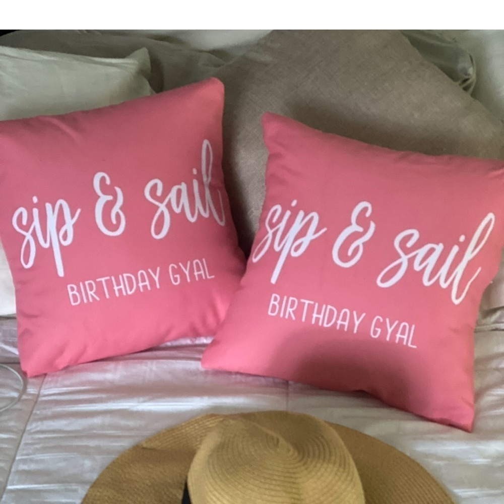 2 Pink BIRTHDAY Pillows & A Beach Towel